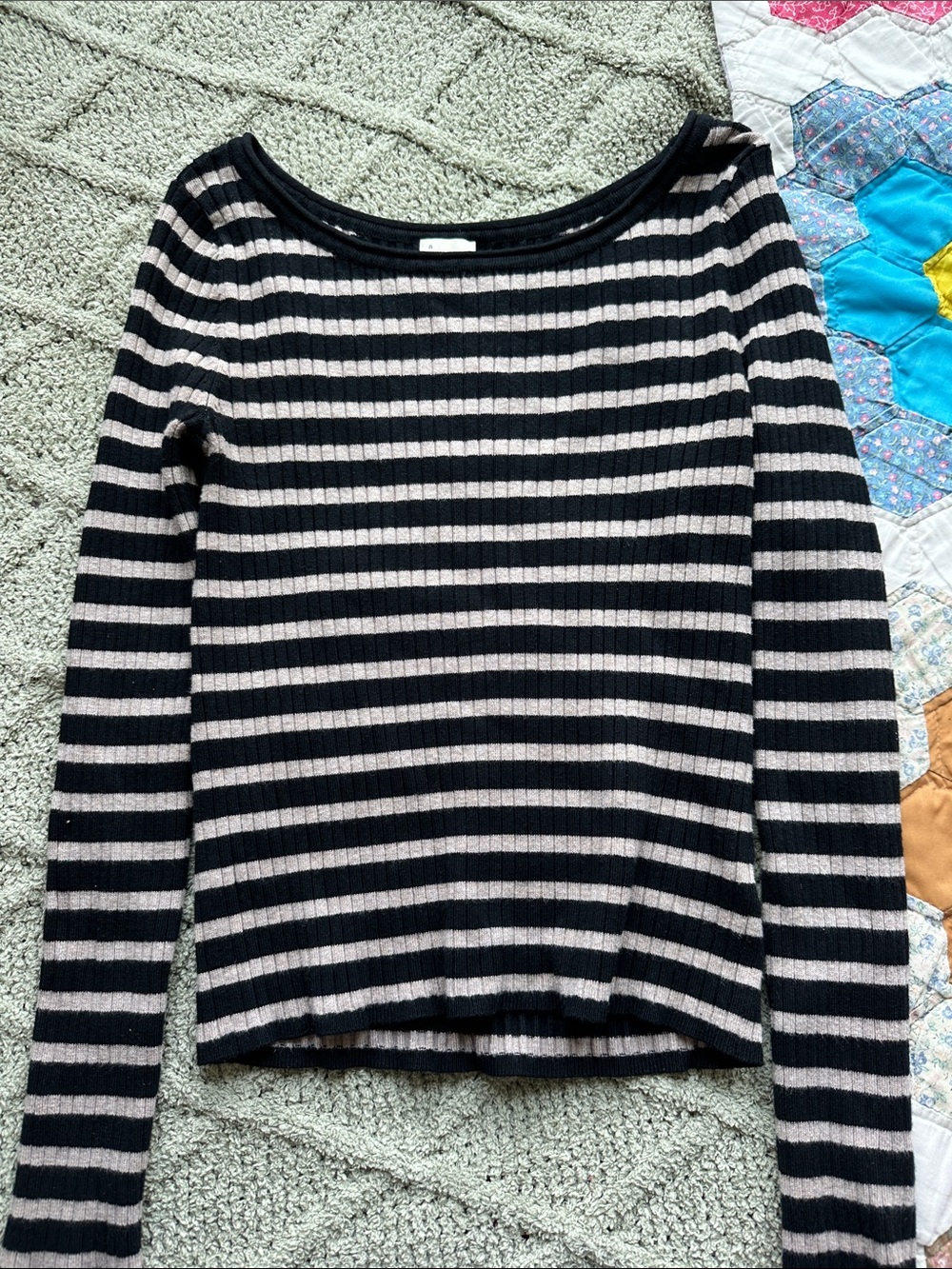 a new day Black and Cream Striped Ribbed Long Sleeve Tee